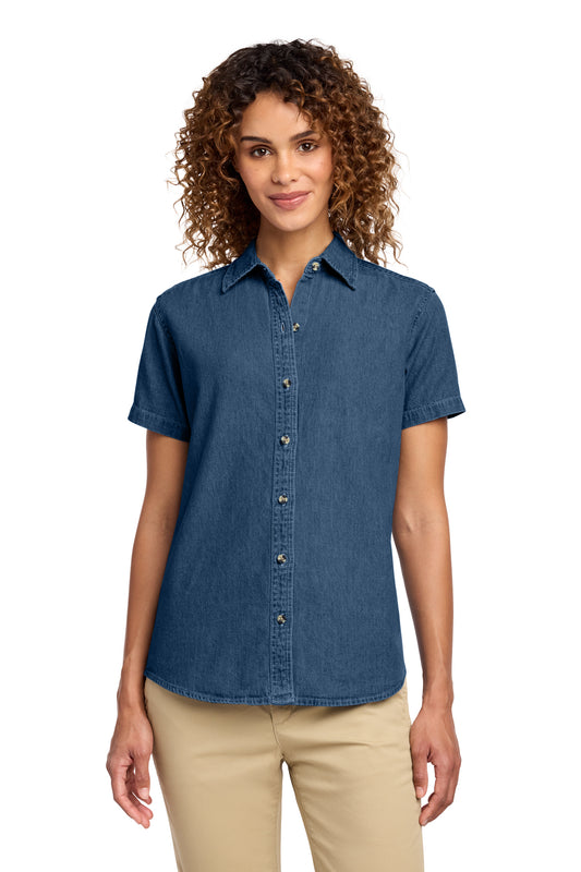 Camisa Bordada - Logo Escolar - Port & Co™ Women's Short Sleeve Value Denim Shirt - LSP11