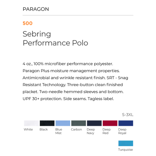 Paragon SM0500 Adult Performance Polo - Chest Logo