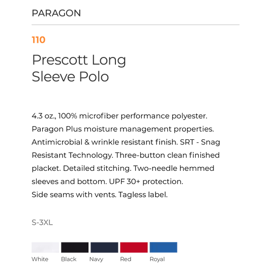 Polo Bordada - Logo Escolar - PARAGON SM0110 LONGSLEEVE POLO