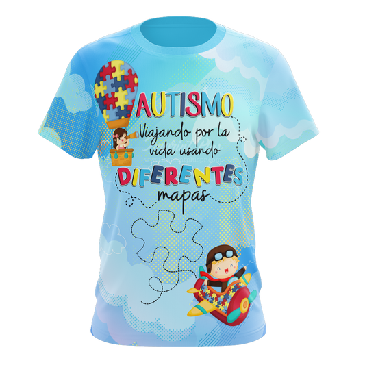 Autismo Diferentes Mapas - T-shirt sublimada