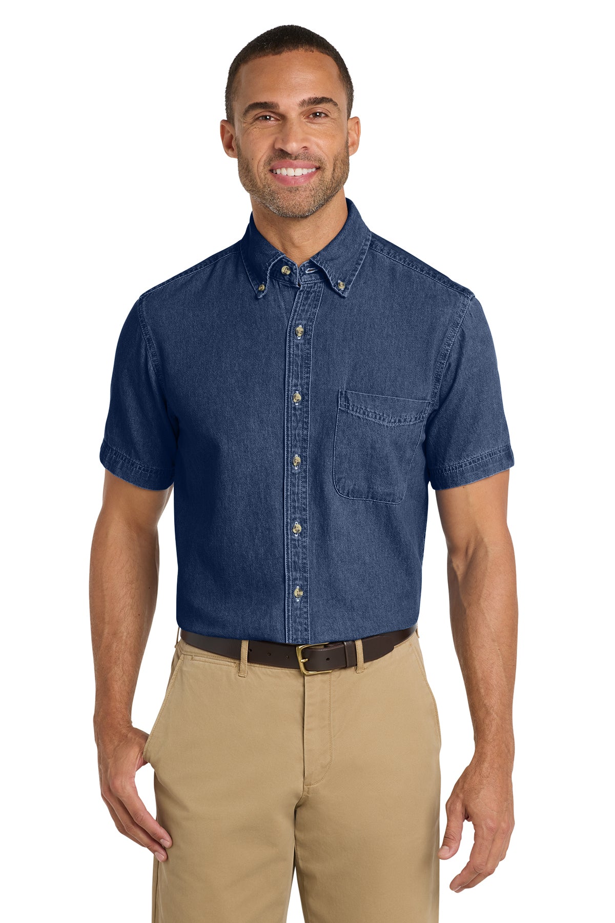 Camisa Bordada - Logo Escolar - Port & Co™ Short Sleeve Value Denim Shirt - SP11