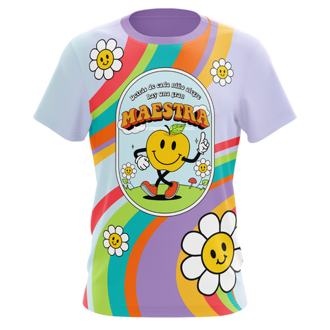 Detrás de cada niño alegre hay una gran maestra - T-shirt sublimada