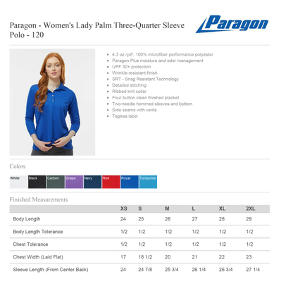 Polo Bordada - Logo Escolar - PARAGON SM0120 LADIES 3/4 SLEEVE POLO