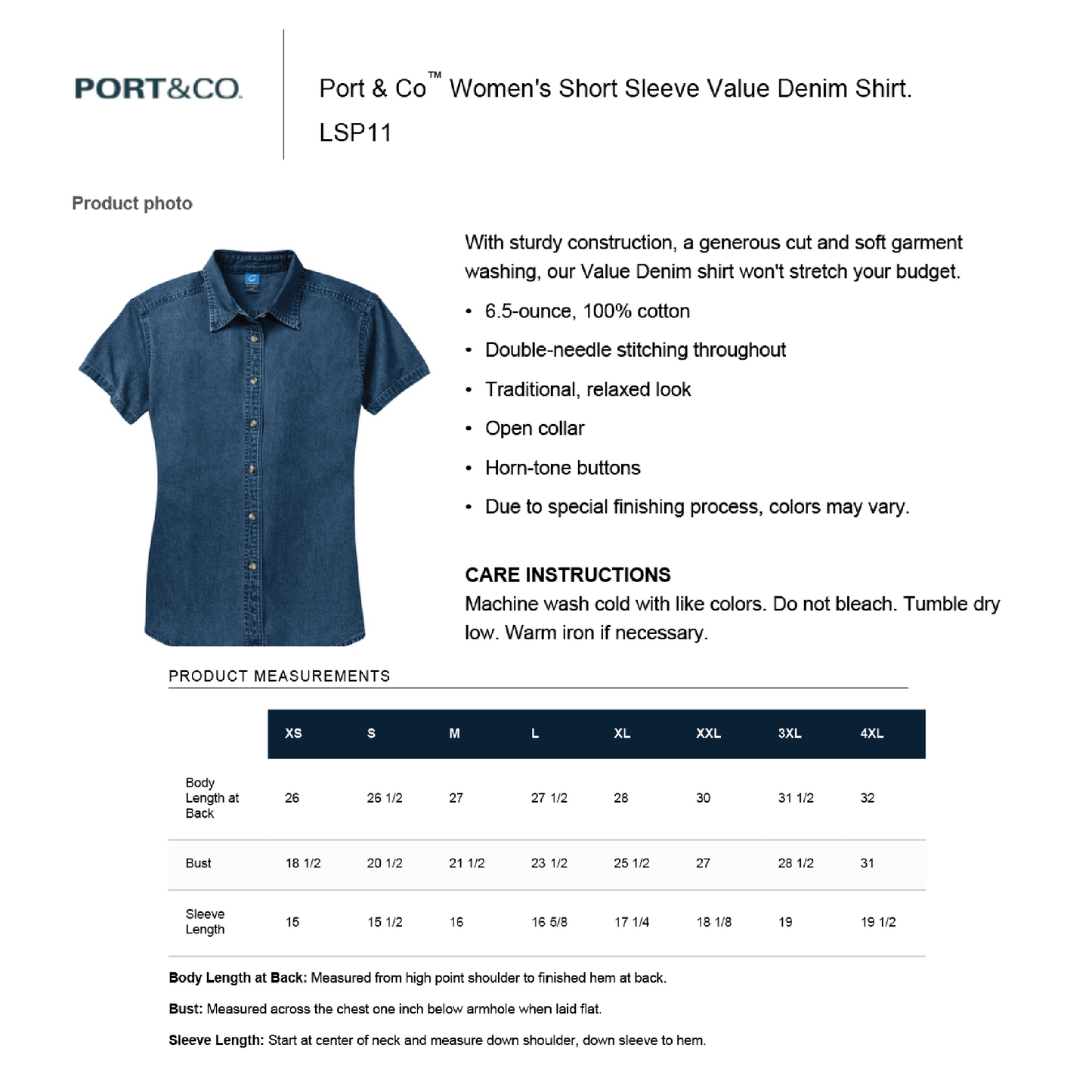 Camisa Bordada - Logo Escolar - Port & Co™ Women's Short Sleeve Value Denim Shirt - LSP11