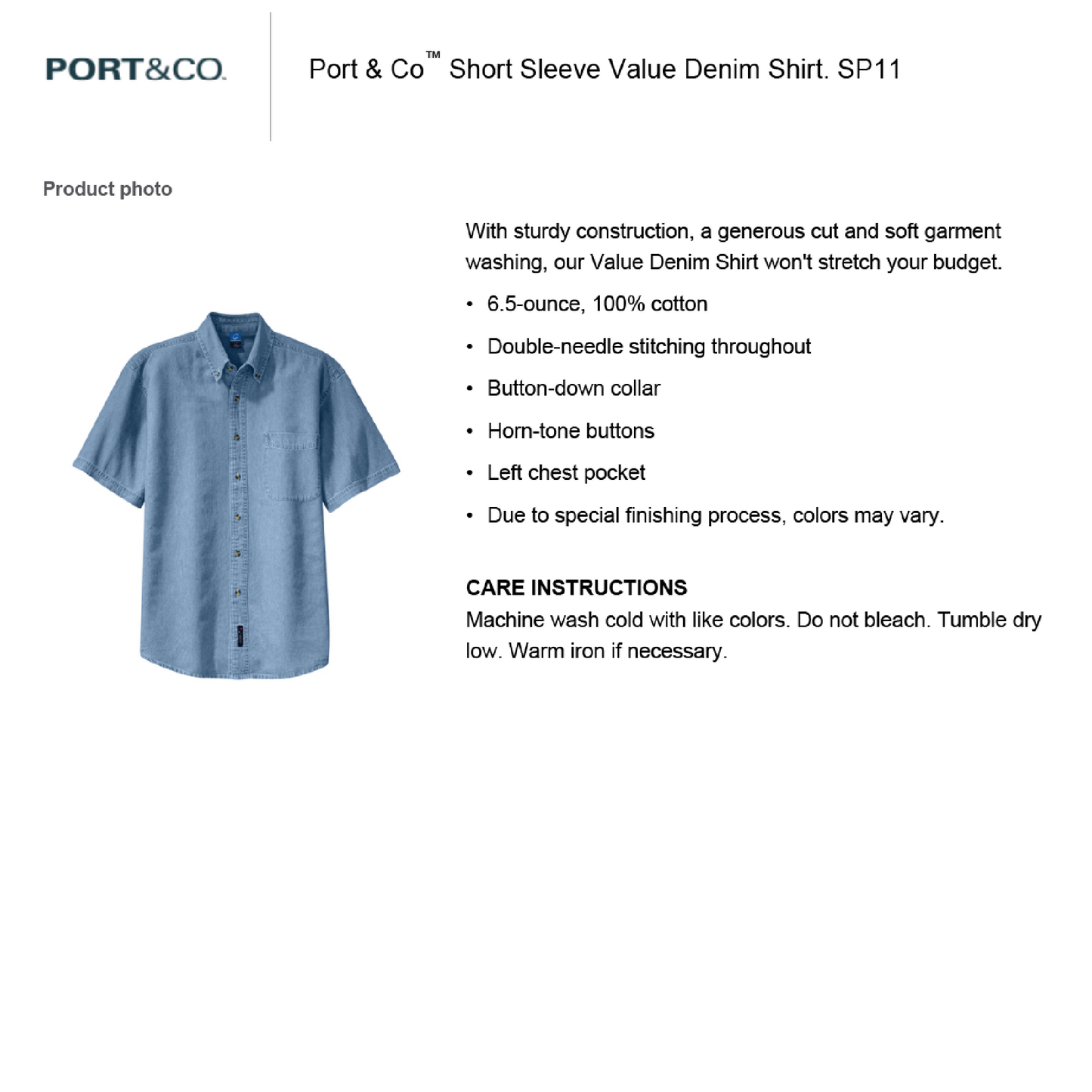 Camisa Bordada - Logo Escolar - Port & Co™ Short Sleeve Value Denim Shirt - SP11
