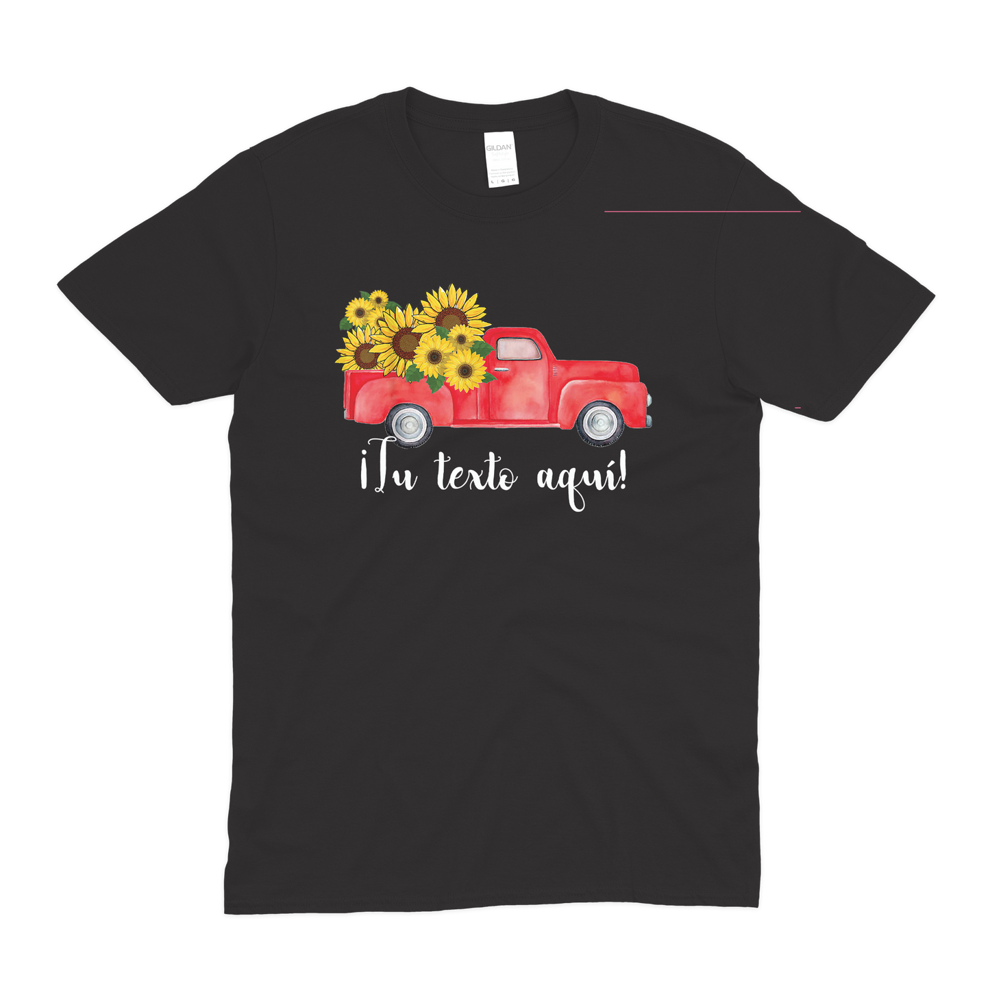 Red truck sunflowers